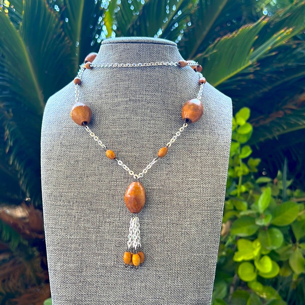 Vintage Wood and Silver Necklace